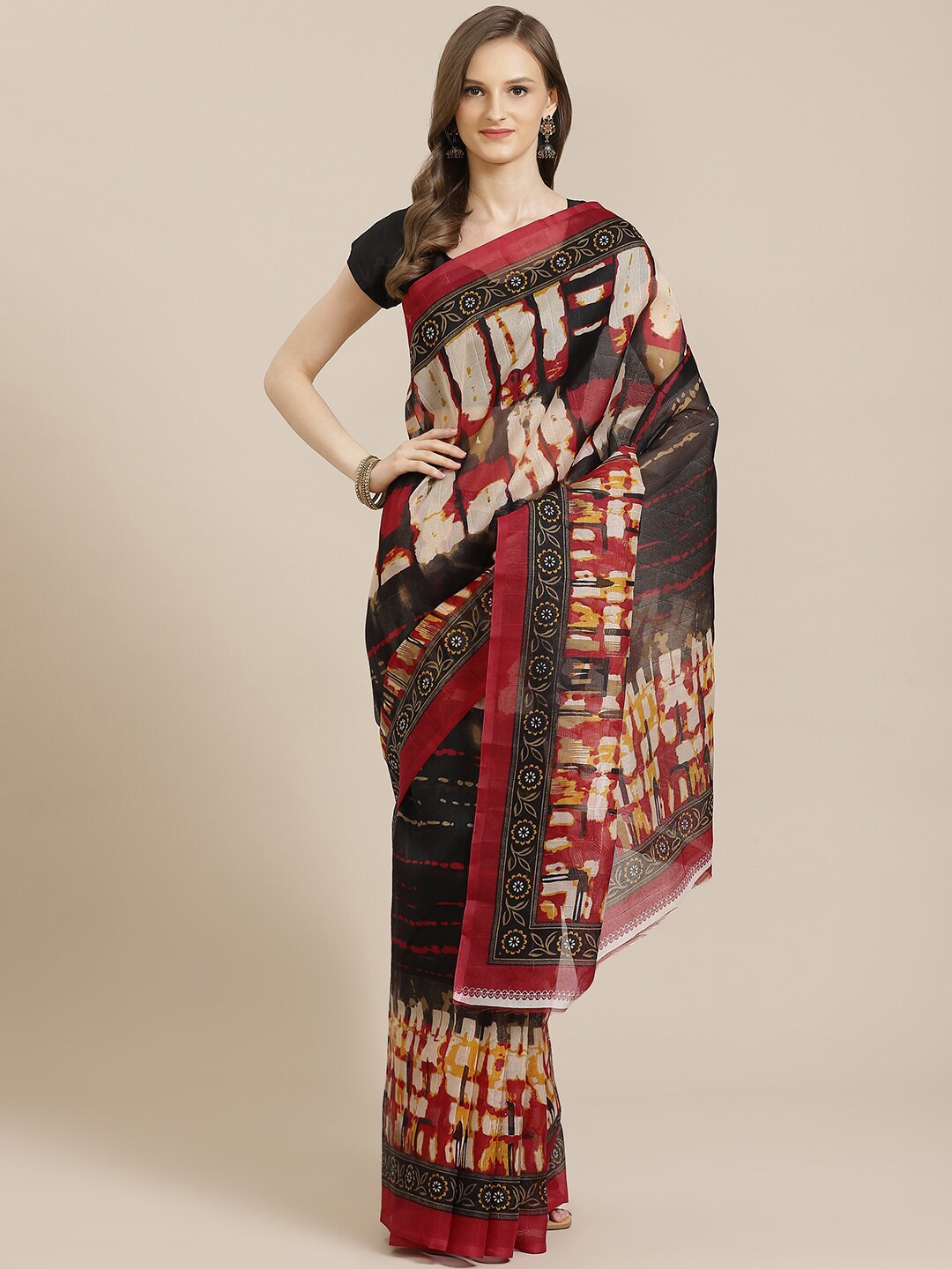 

KALINI Black & Red Art Silk Mysore Silk Saree