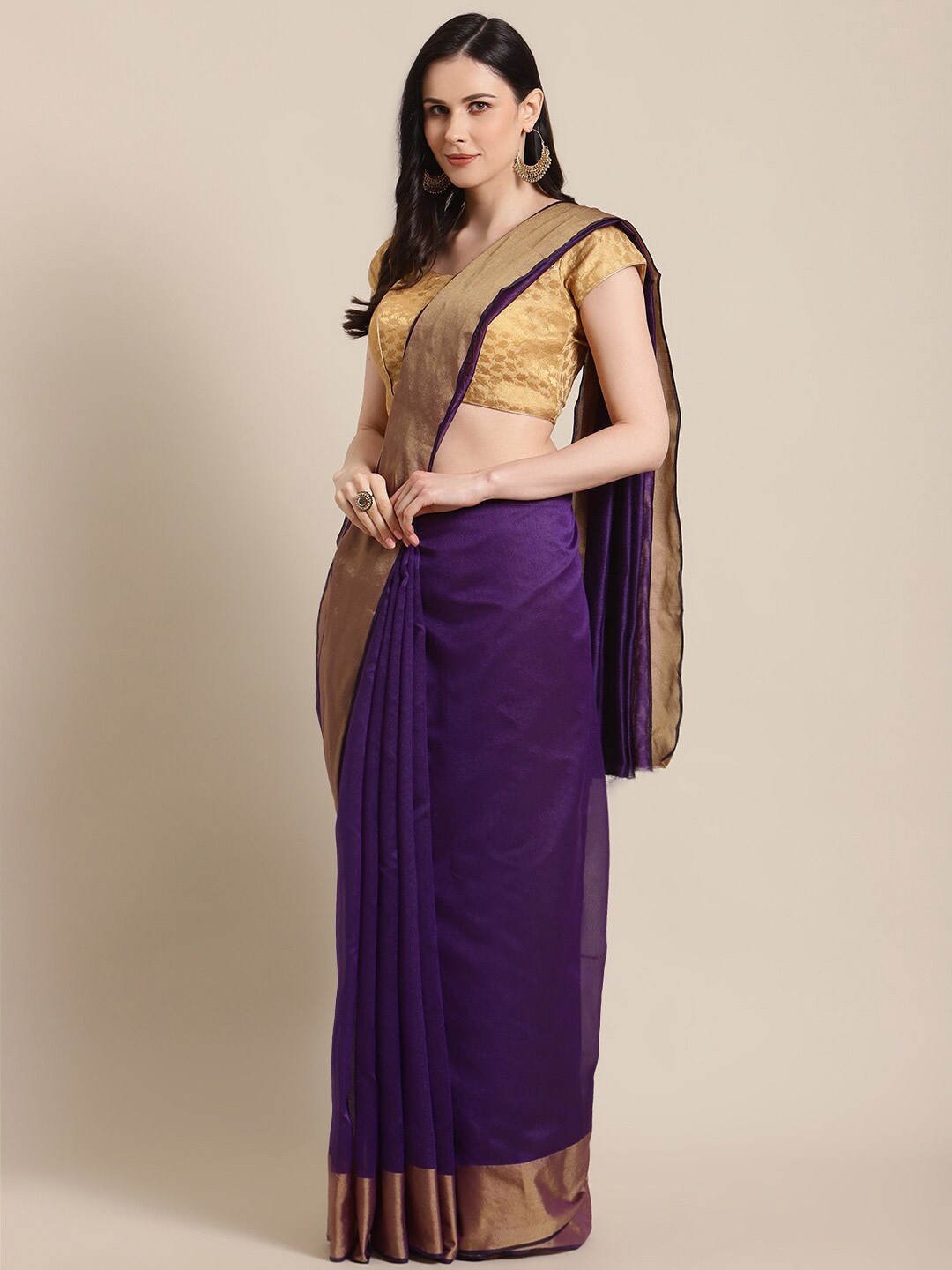 

KALINI Purple & Gold-Toned Zari Saree