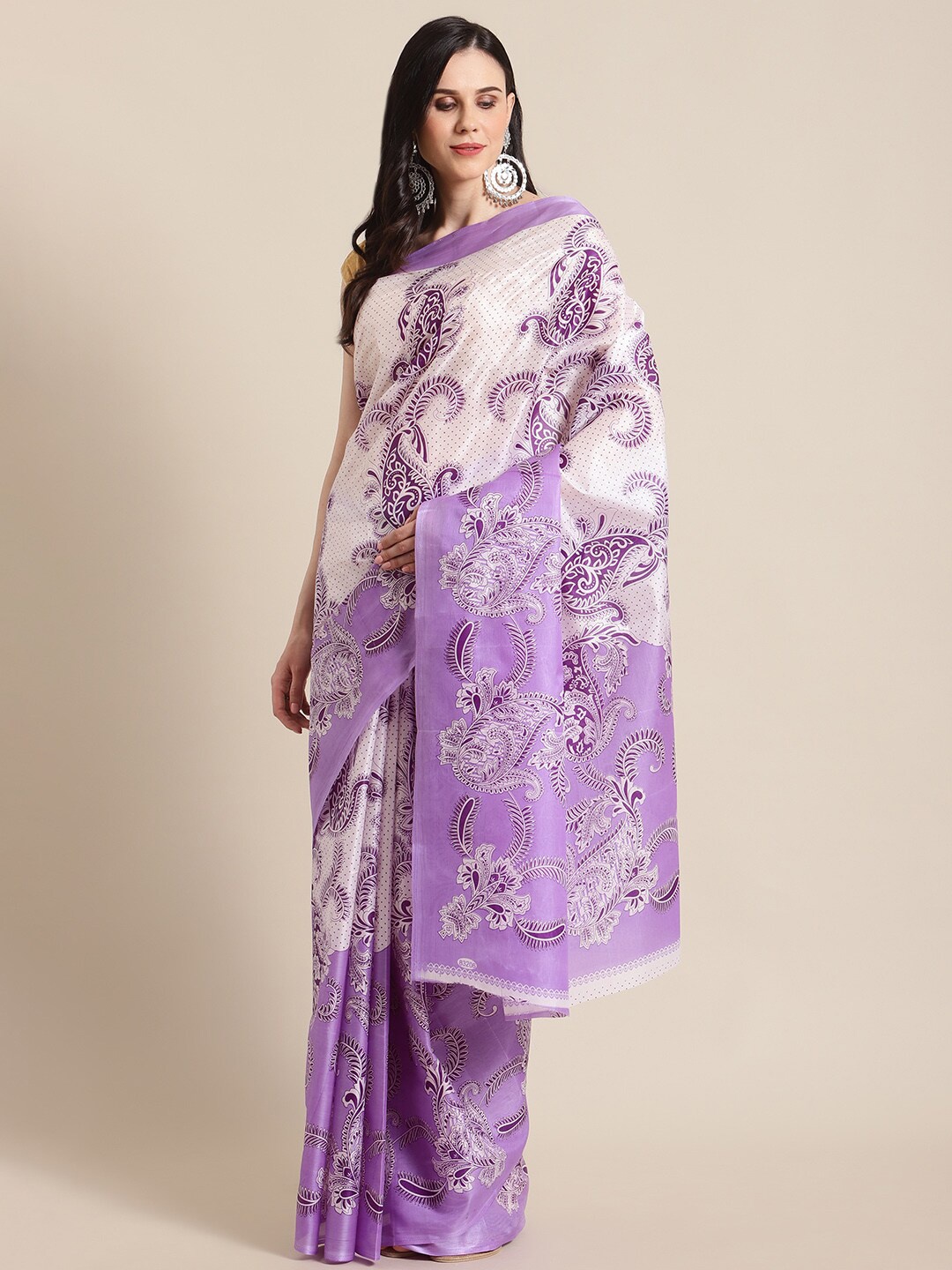 

KALINI Purple & White Ethnic Motifs Art Silk Saree