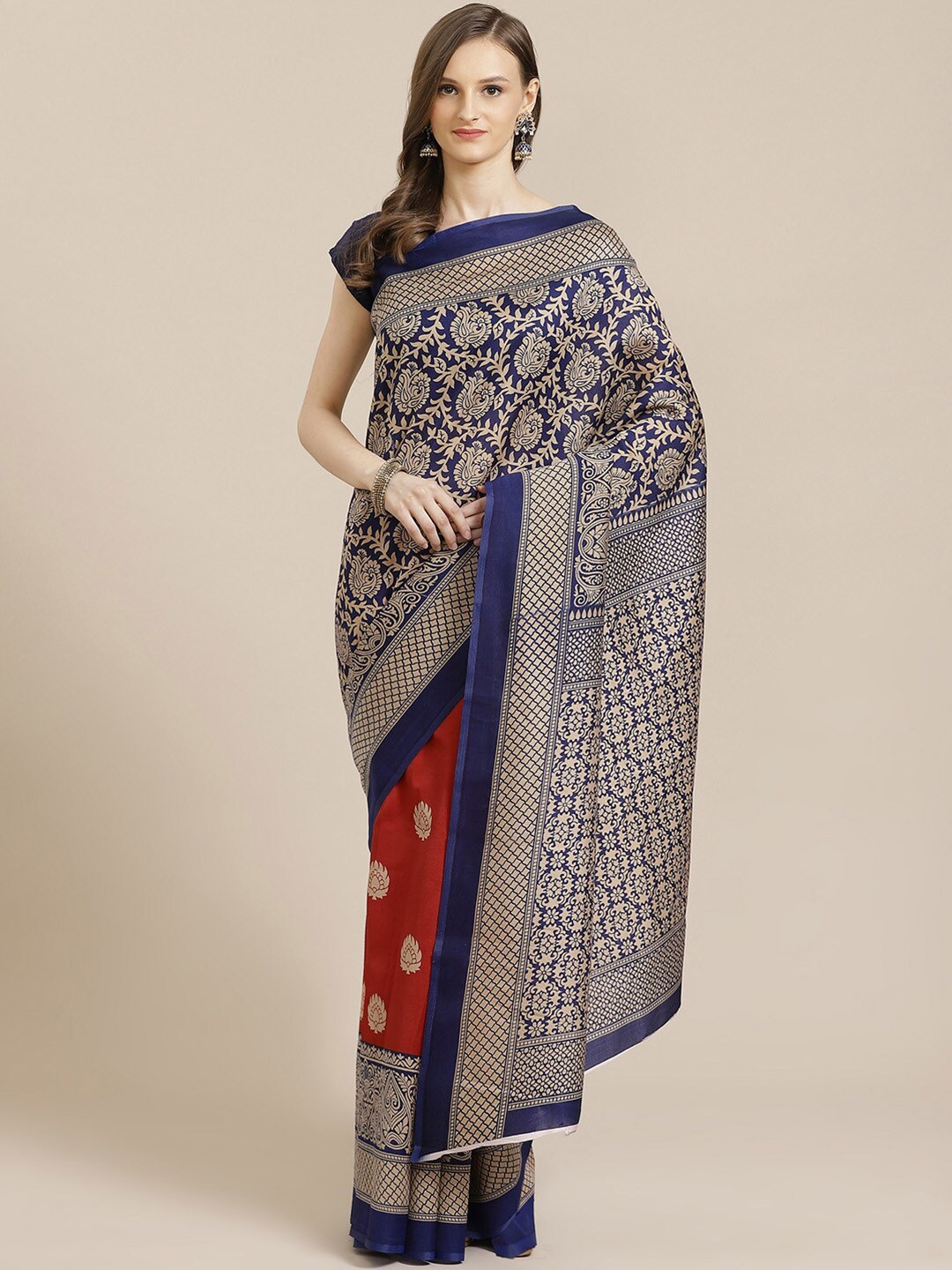 

KALINI Red & Black Ethnic Motifs Printed Mysore Silk Saree