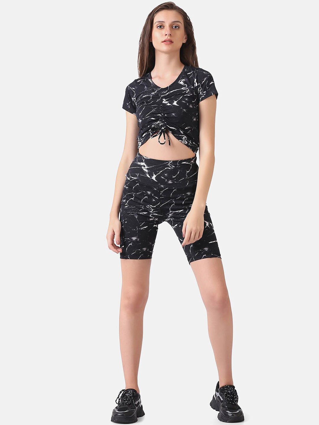 

Aesthetic Bodies Women Black Abstract Printed BIKER Co-Ords