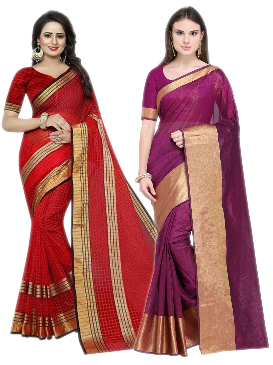 

Florence Pack of 2 Maroon & Red Silk Cotton Saree