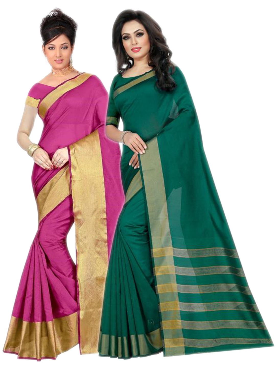 

Florence Pack of 2 Pink & Green Silk Cotton Saree