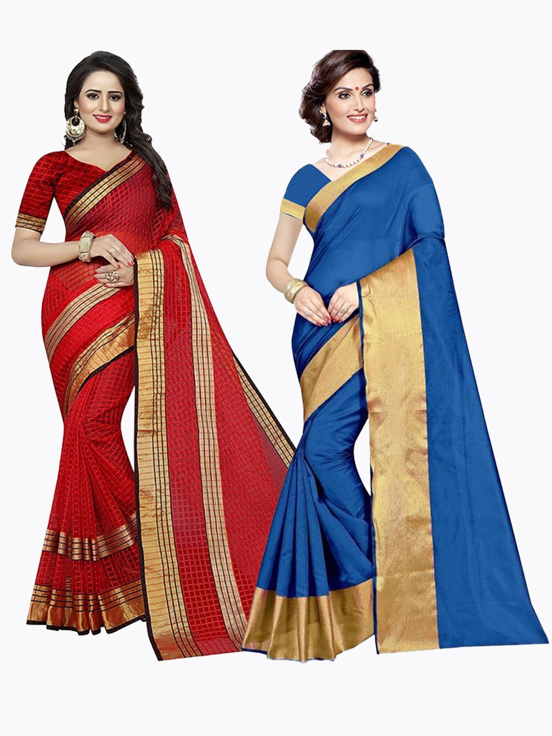 

Florence Pack of 2 Blue & Red Striped Silk Cotton Saree