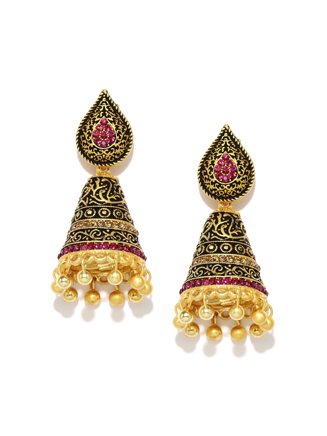 

Zaveri Pearls Antique Gold-Plated Antique Jhumkas