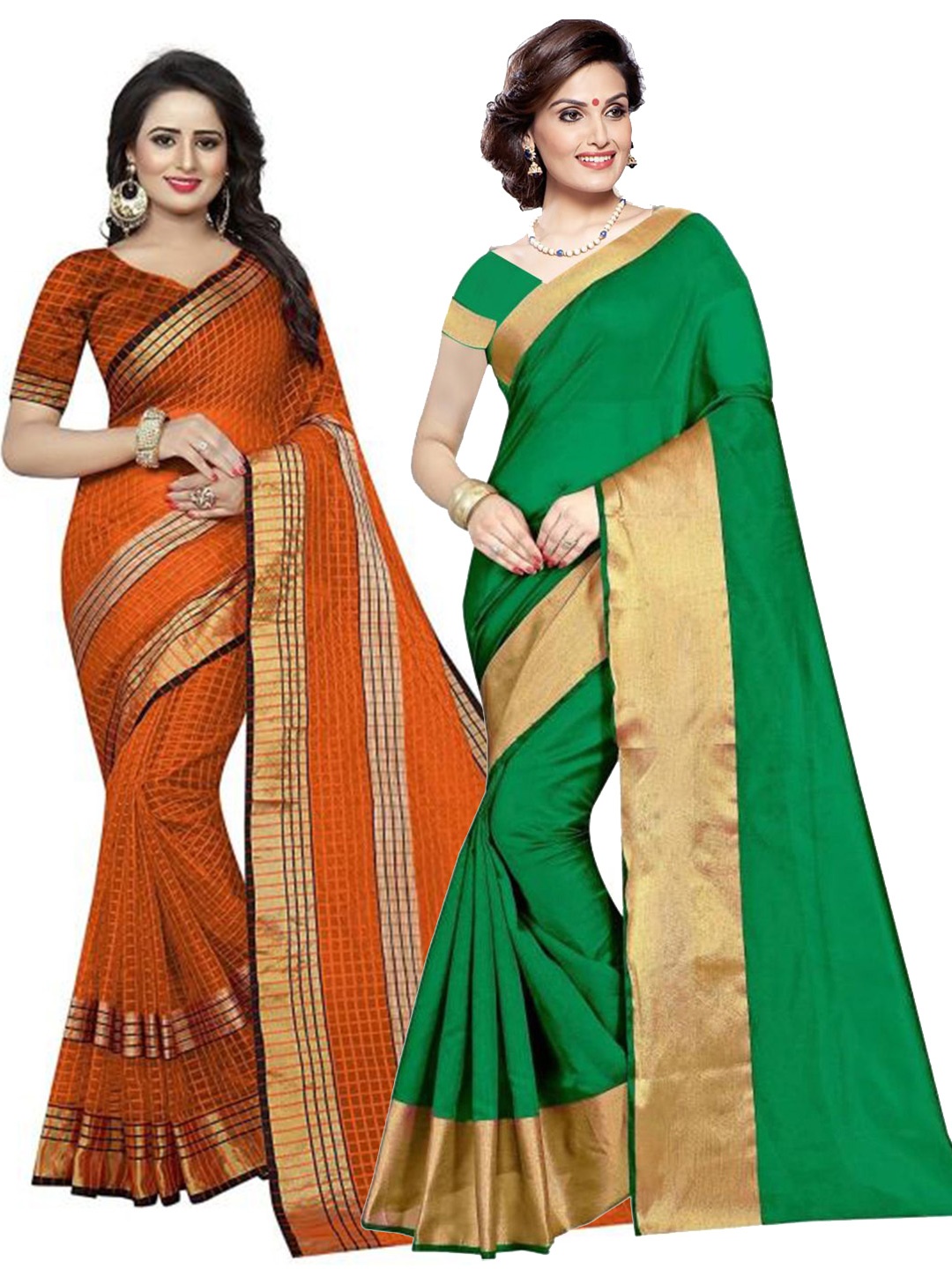 

Florence Pack of 2 Green & Orange Silk Cotton Saree