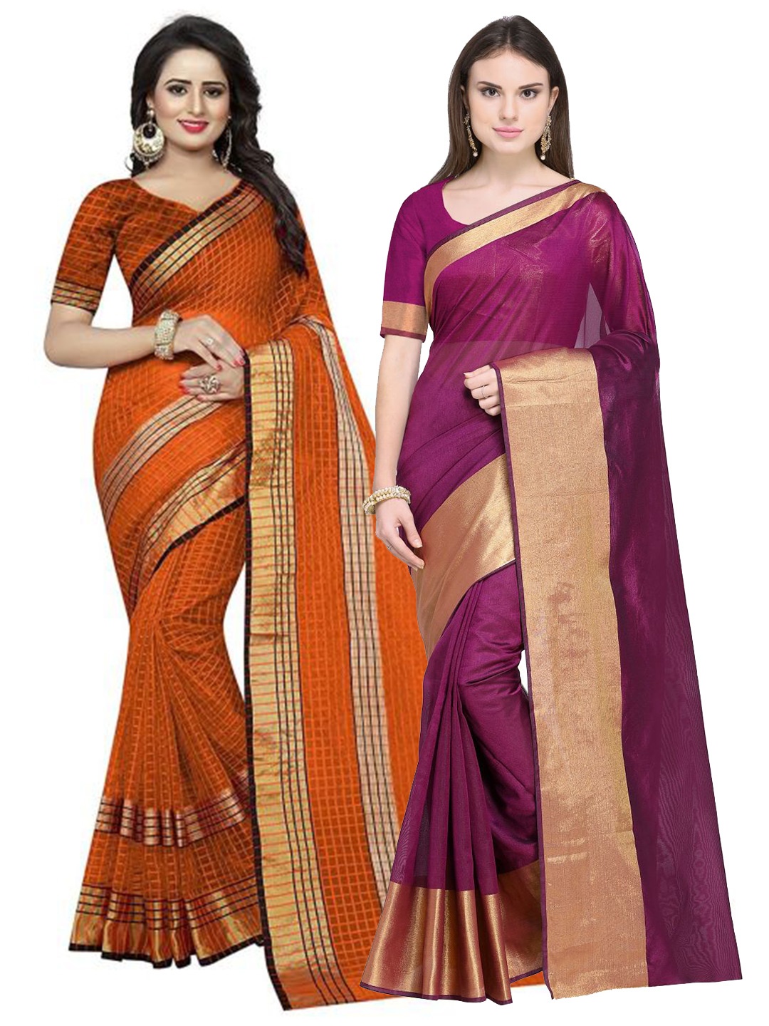 

Florence Pack of 2 Maroon & Orange Silk Cotton Saree