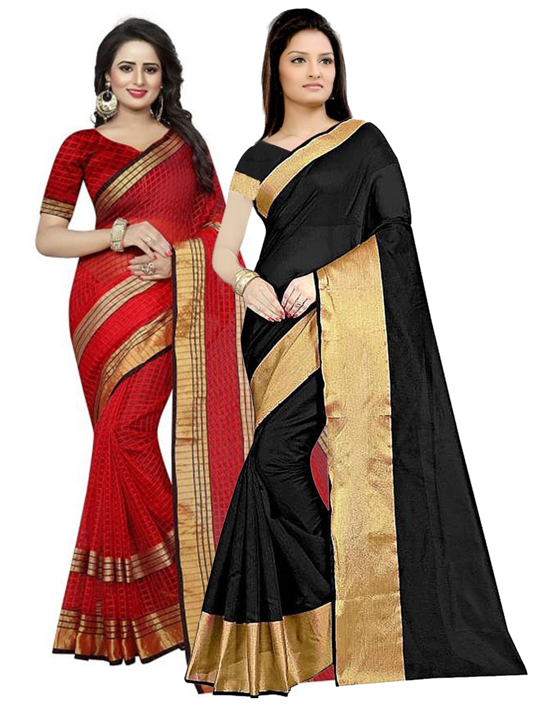

Florence Pack of 2 Black & Red Silk Cotton Saree