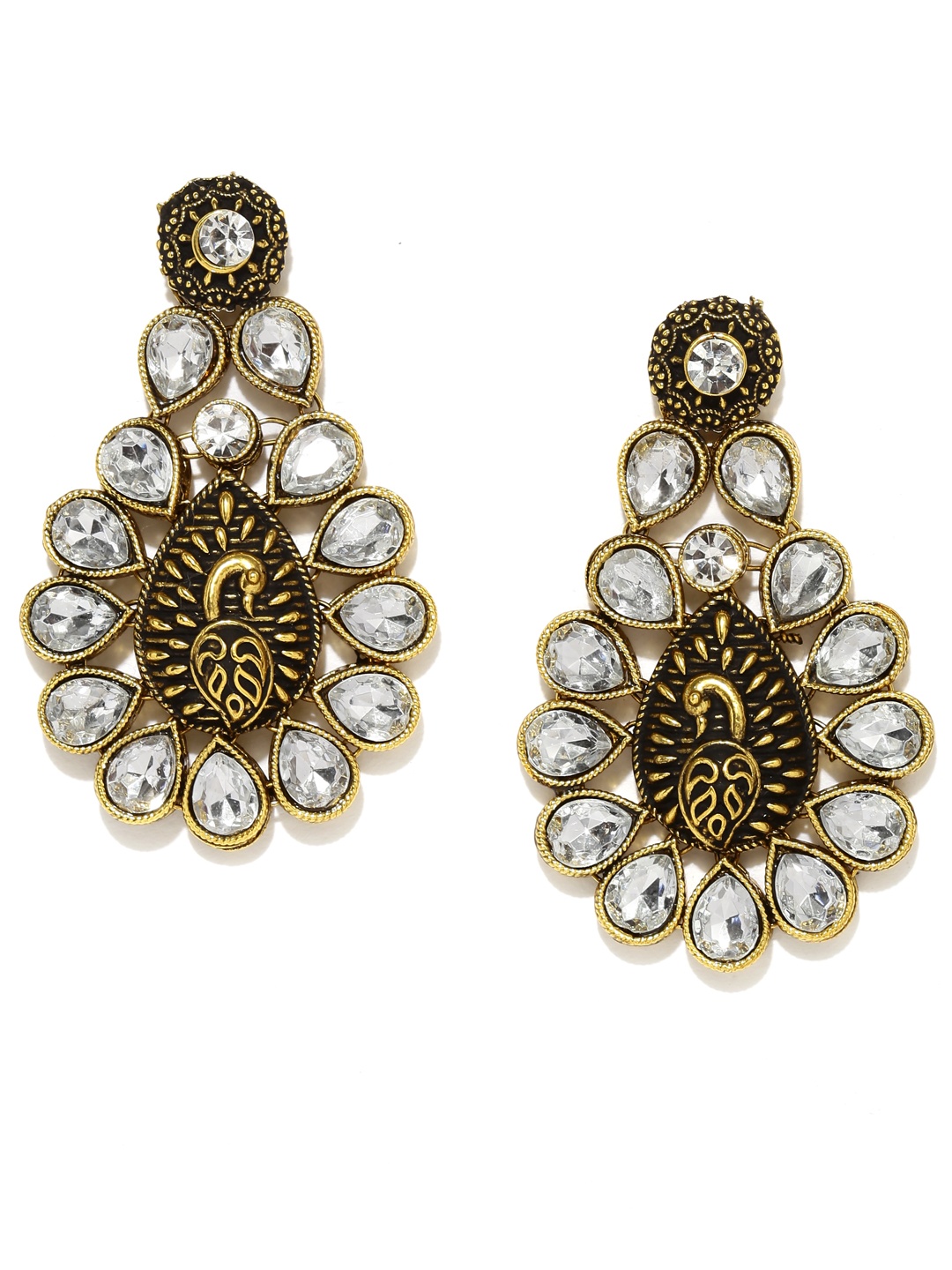 

Zaveri Pearls White Antique Gold-Plated Drop Earrings