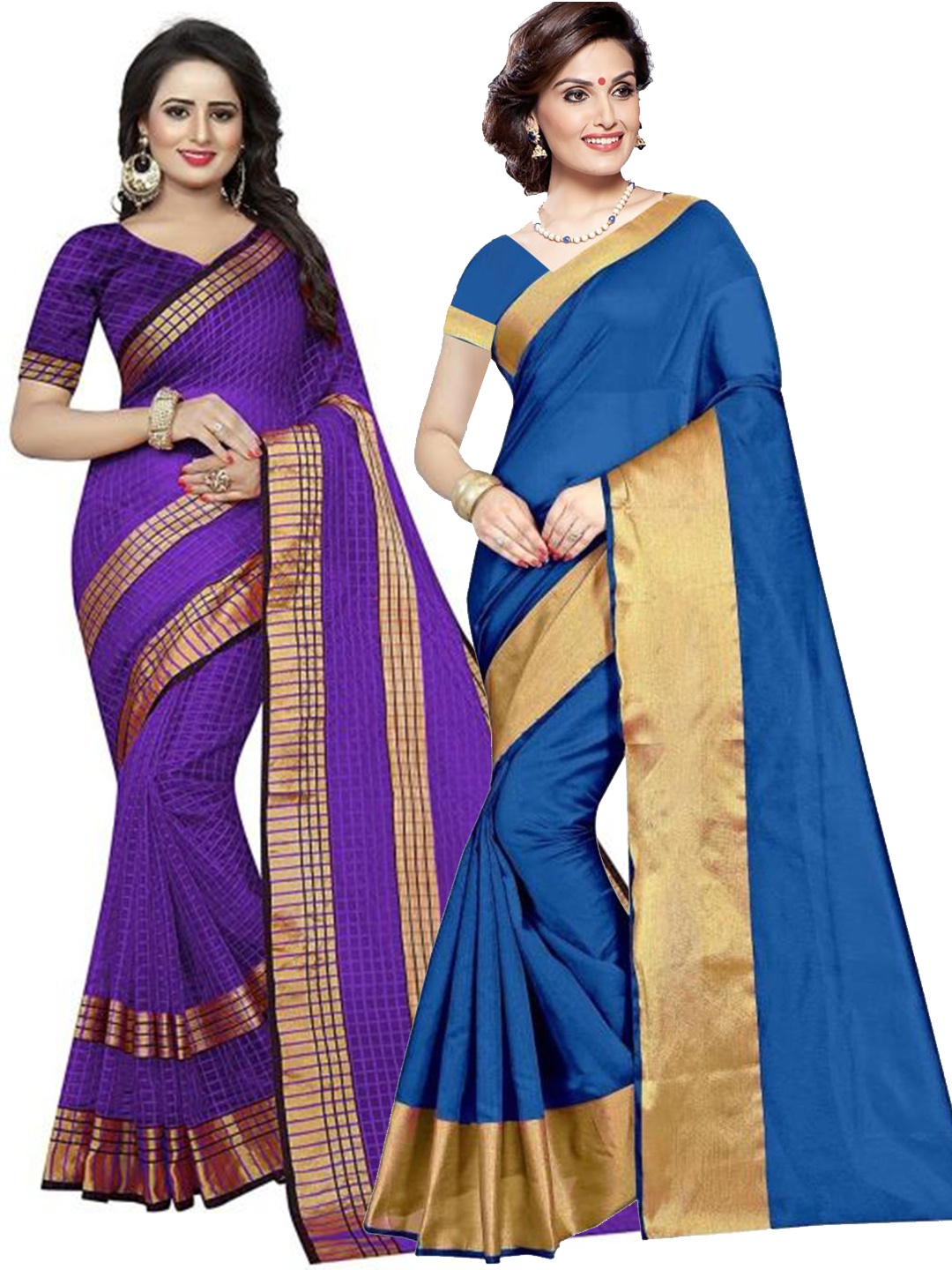 

Florence Pack of 2 Blue & Violet Silk Cotton Saree