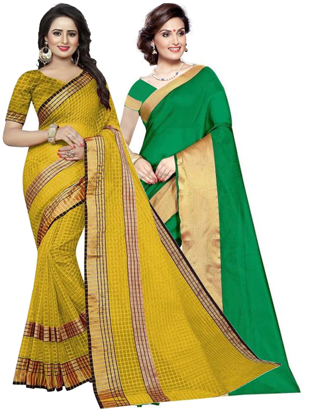 

Florence Pack of 2 Green & Yellow Silk Cotton Saree