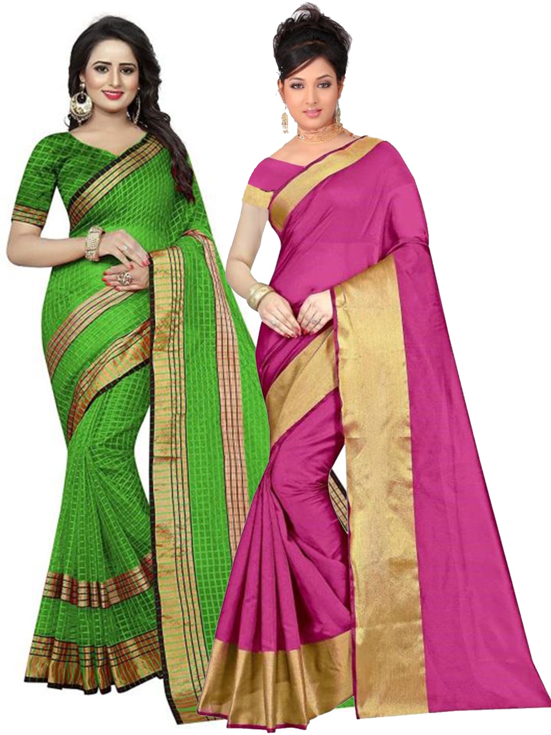 

Florence Pack of 2 Pink & Green Silk Cotton Saree