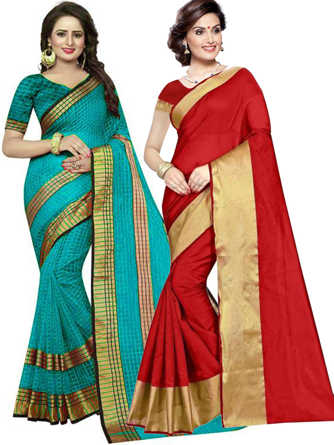 

Florence Pack of 2 Red & Teal Green Silk Cotton Saree