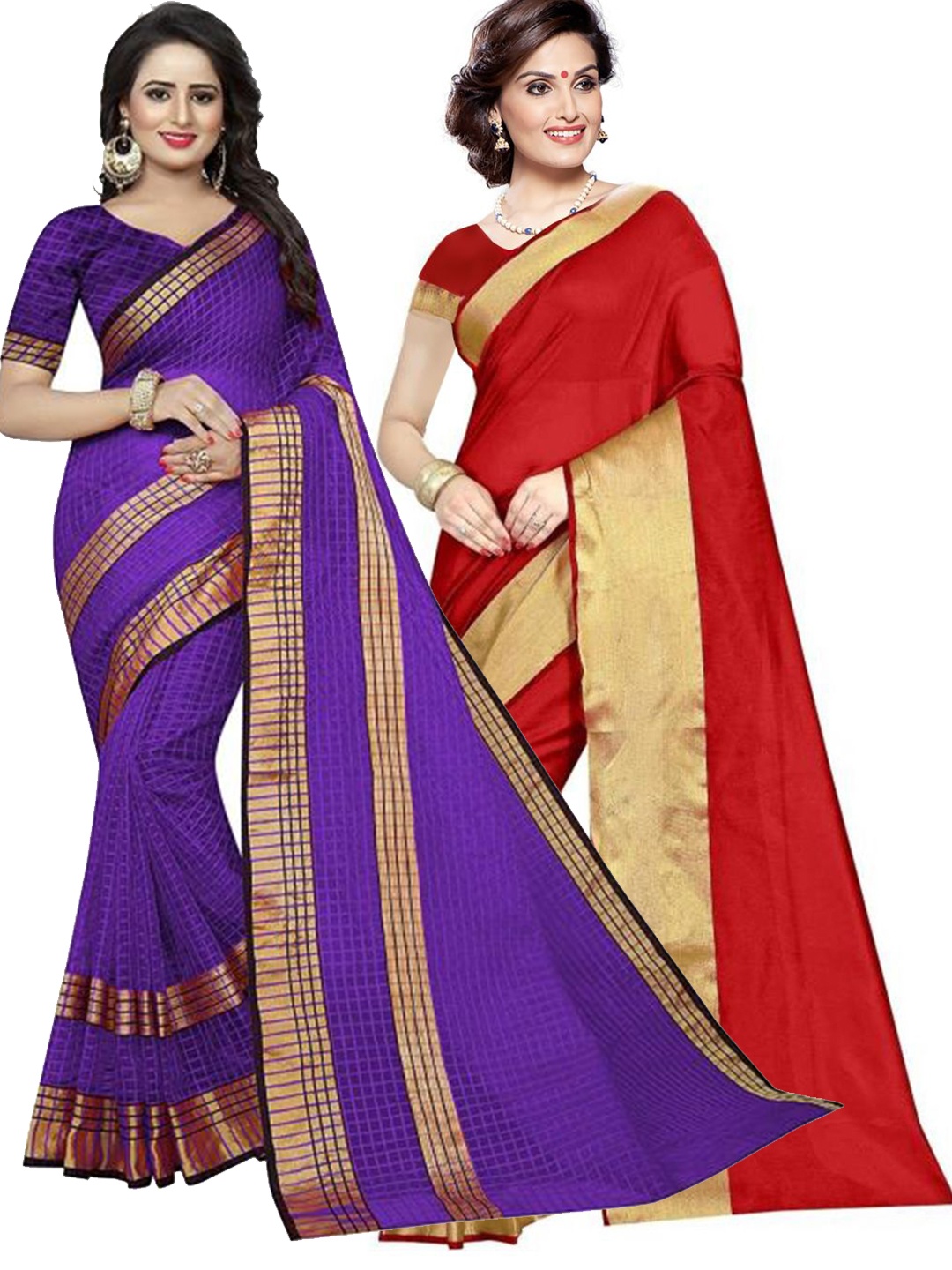 

Florence Pack of 2 Red & Violet Silk Cotton Saree
