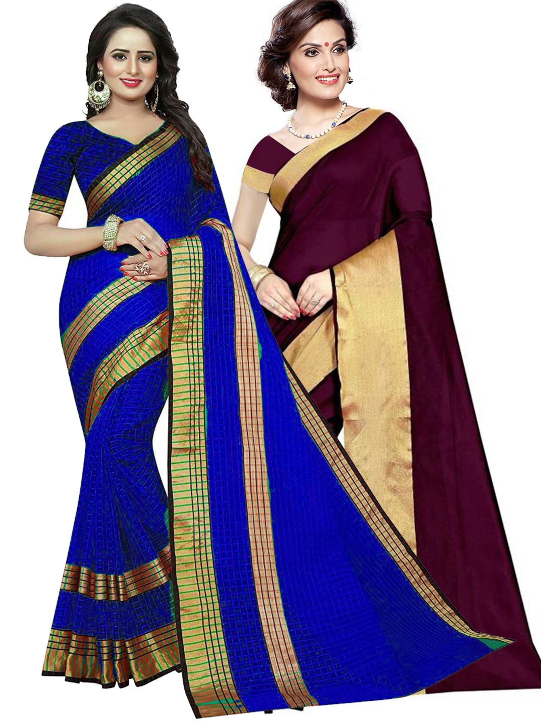 

Florence Pack of 2 Zari Silk Cotton Sarees, Burgundy