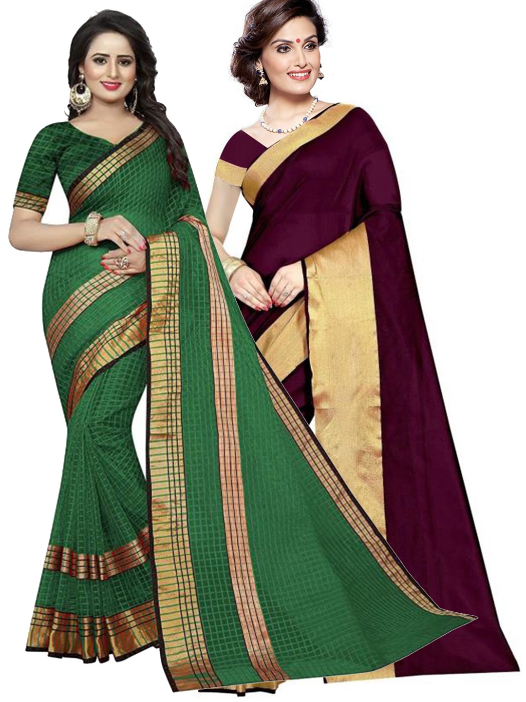 

Florence Pack of 2 Zari Silk Cotton Saree, Burgundy