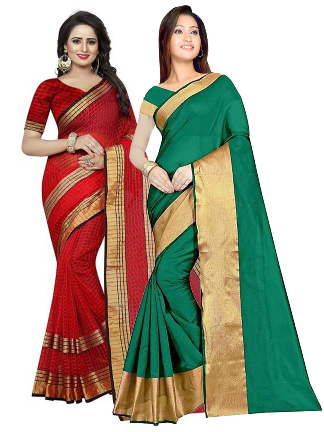 

Florence Pack of 2 Green & Red Silk Cotton Saree