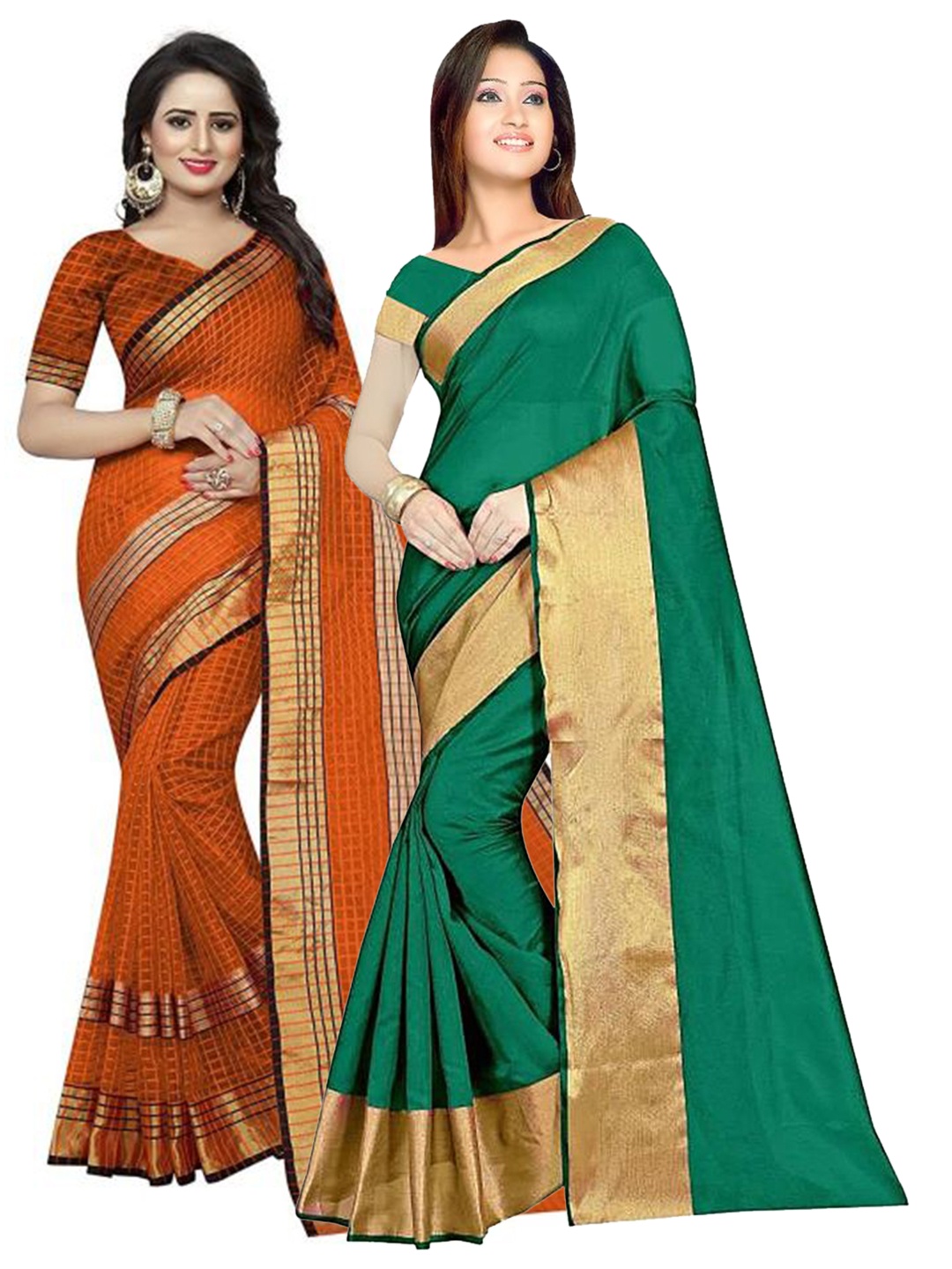 

Florence Pack of 2 Green & Orange Silk Cotton Saree