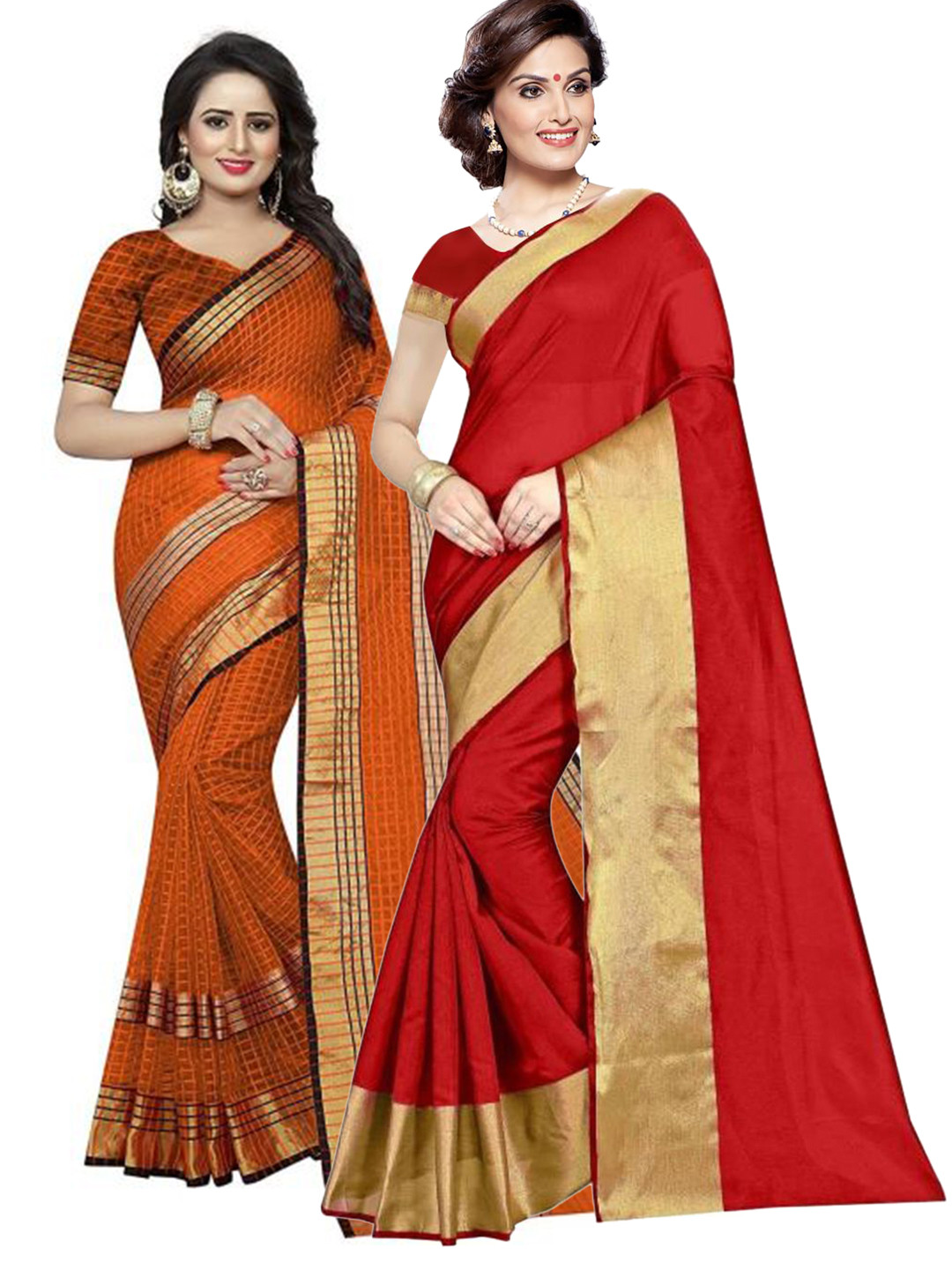 

Florence Pack of 2 Red & Orange Silk Cotton Saree