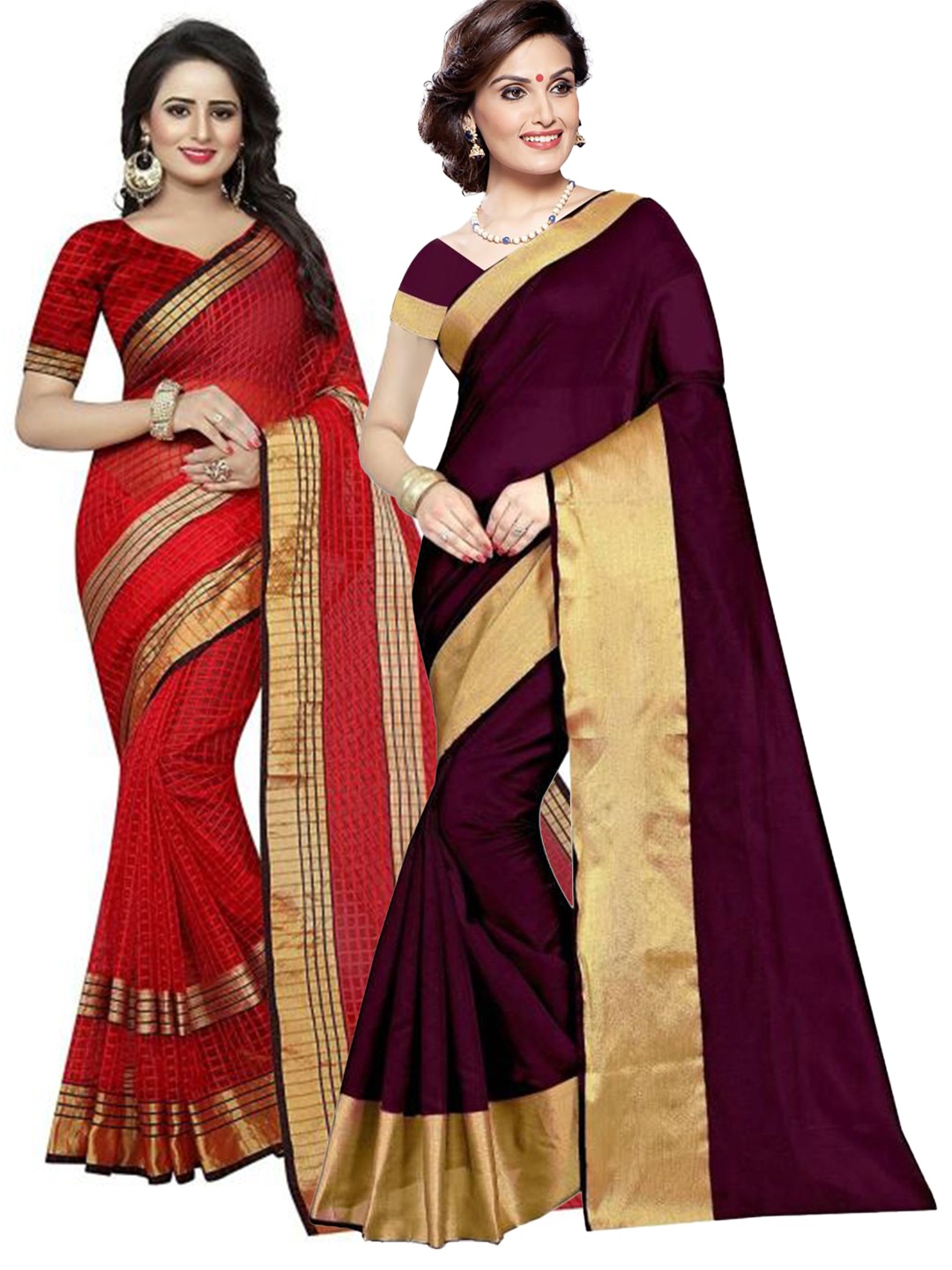 

Florence Pack of 2 Burgundy & Red Silk Cotton Saree