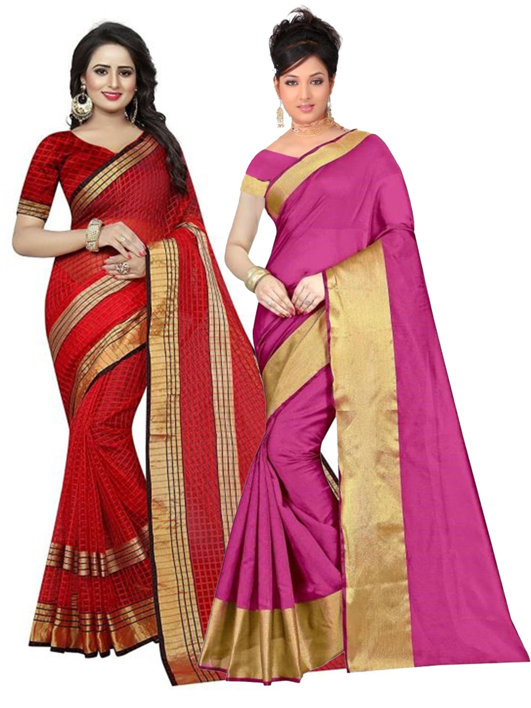 

Florence Pack of 2 Pink & Red Silk Cotton Saree