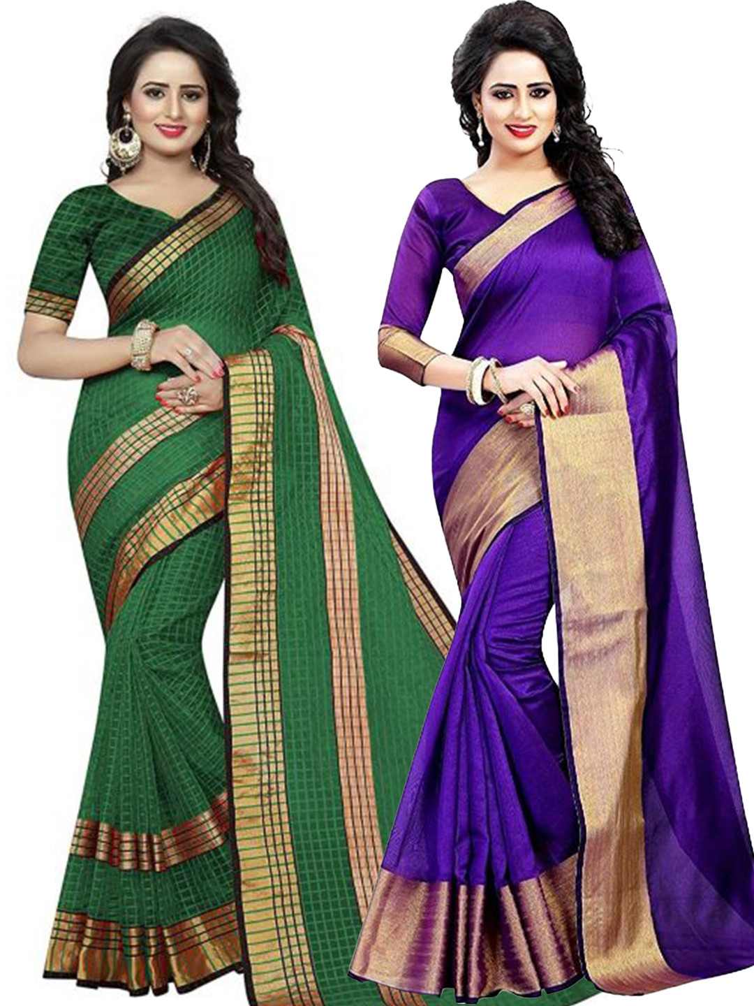 

Florence Pack of 2 Purple & Green Silk Cotton Saree