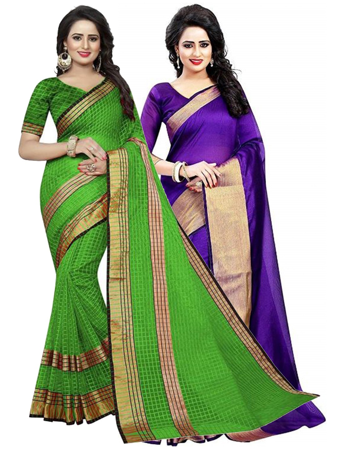 

Florence Pack of 2 Purple & Green Silk Cotton Saree