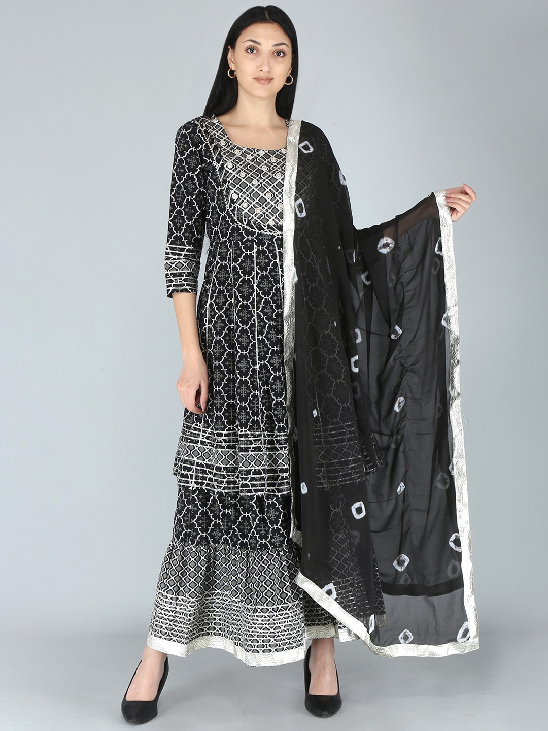

KALINI Women Black Ethnic Motifs Printed Cotton Blend Kurta Set