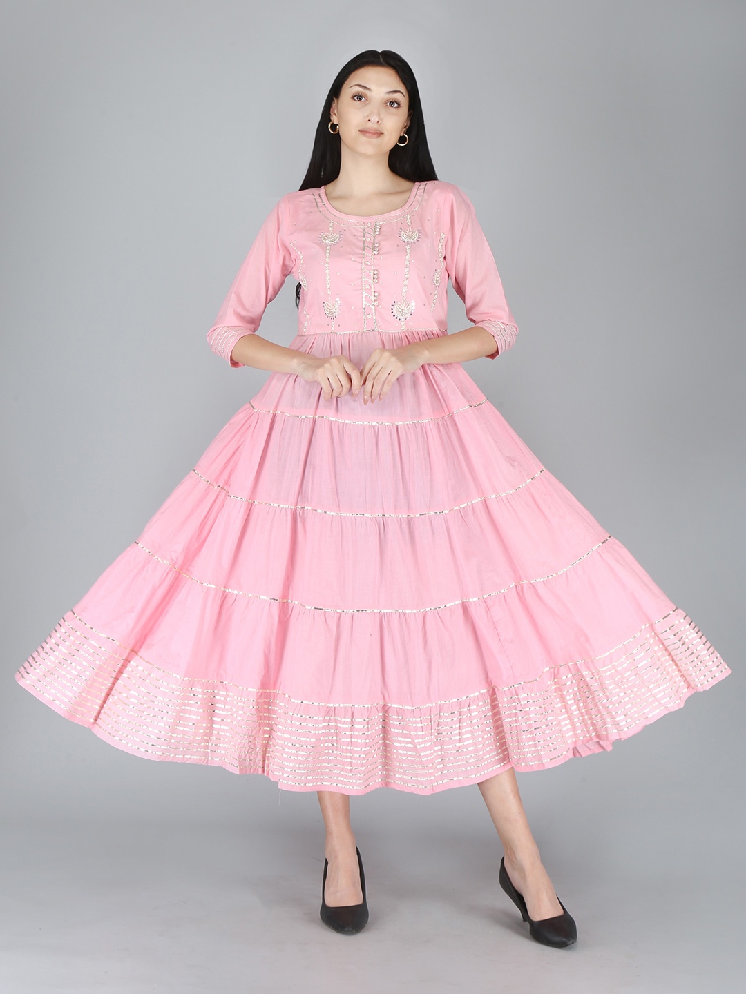 

KALINI Pink Floral Embroidered A-Line Dress