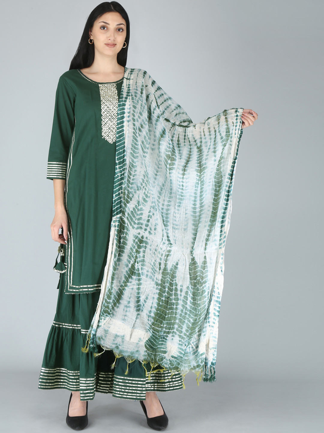 

KALINI Women Green Yoke Design Gotta Patti Kurta with Sharara With Dupatta