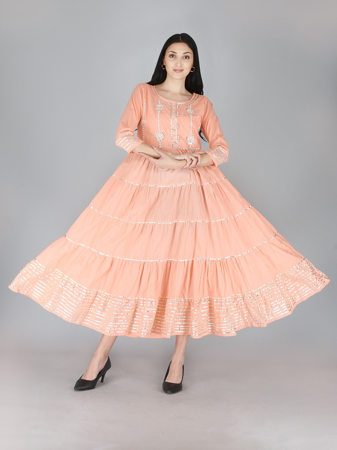 

KALINI Women Peach Fit & Flare Cotton Maxi Dress