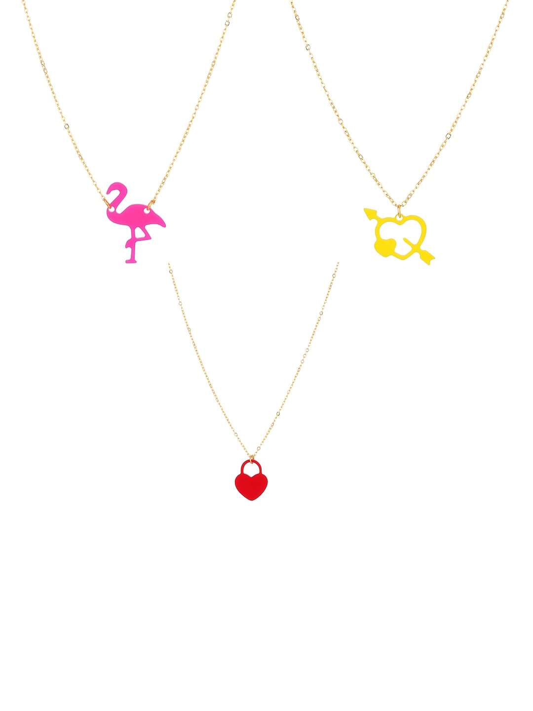 

Goldnera Women Set of 3 Quirky Pendants With Chain, Yellow