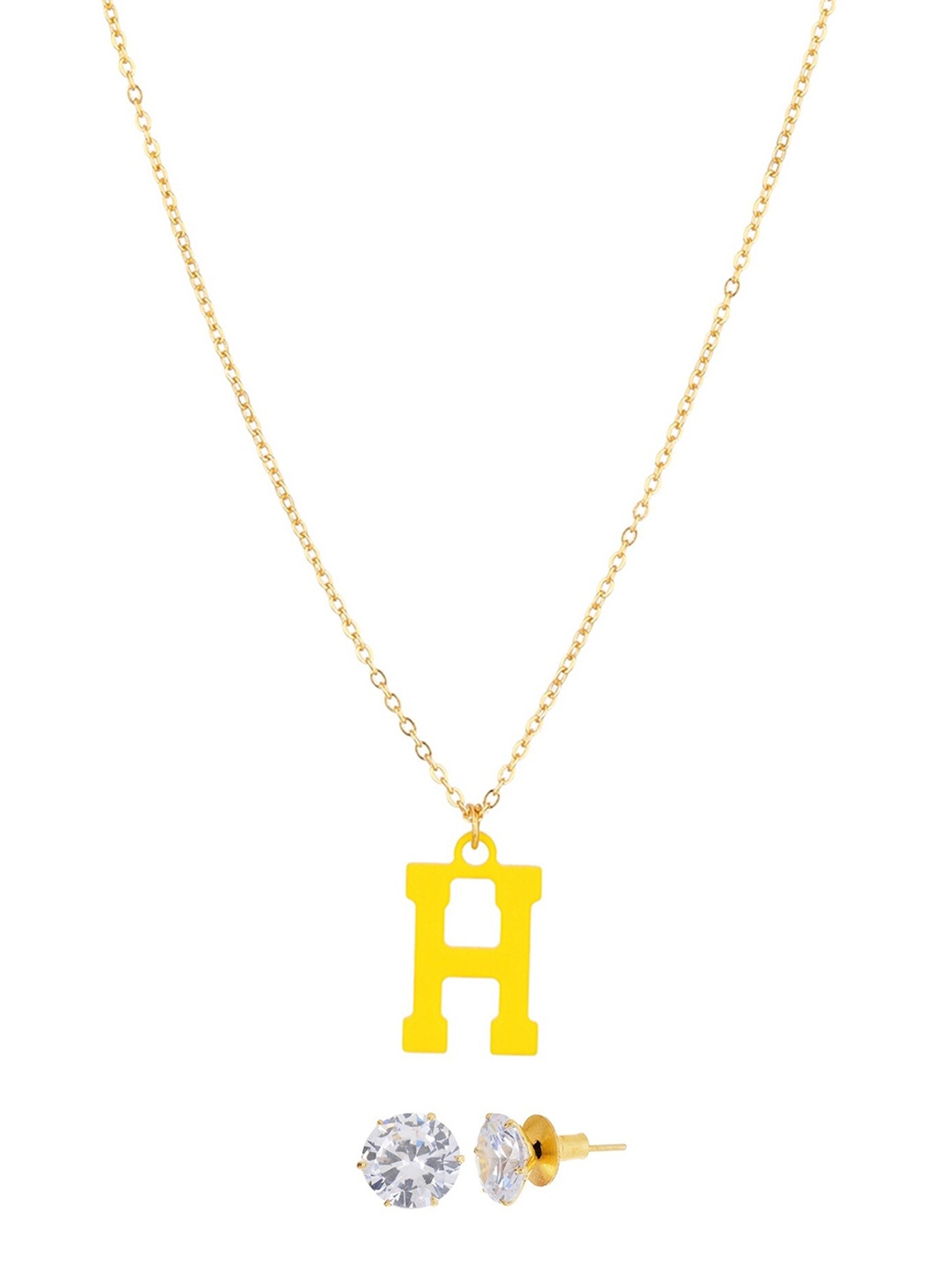 

Goldnera Gold-Toned Yellow H Alphabet Pendant Chain with Stud