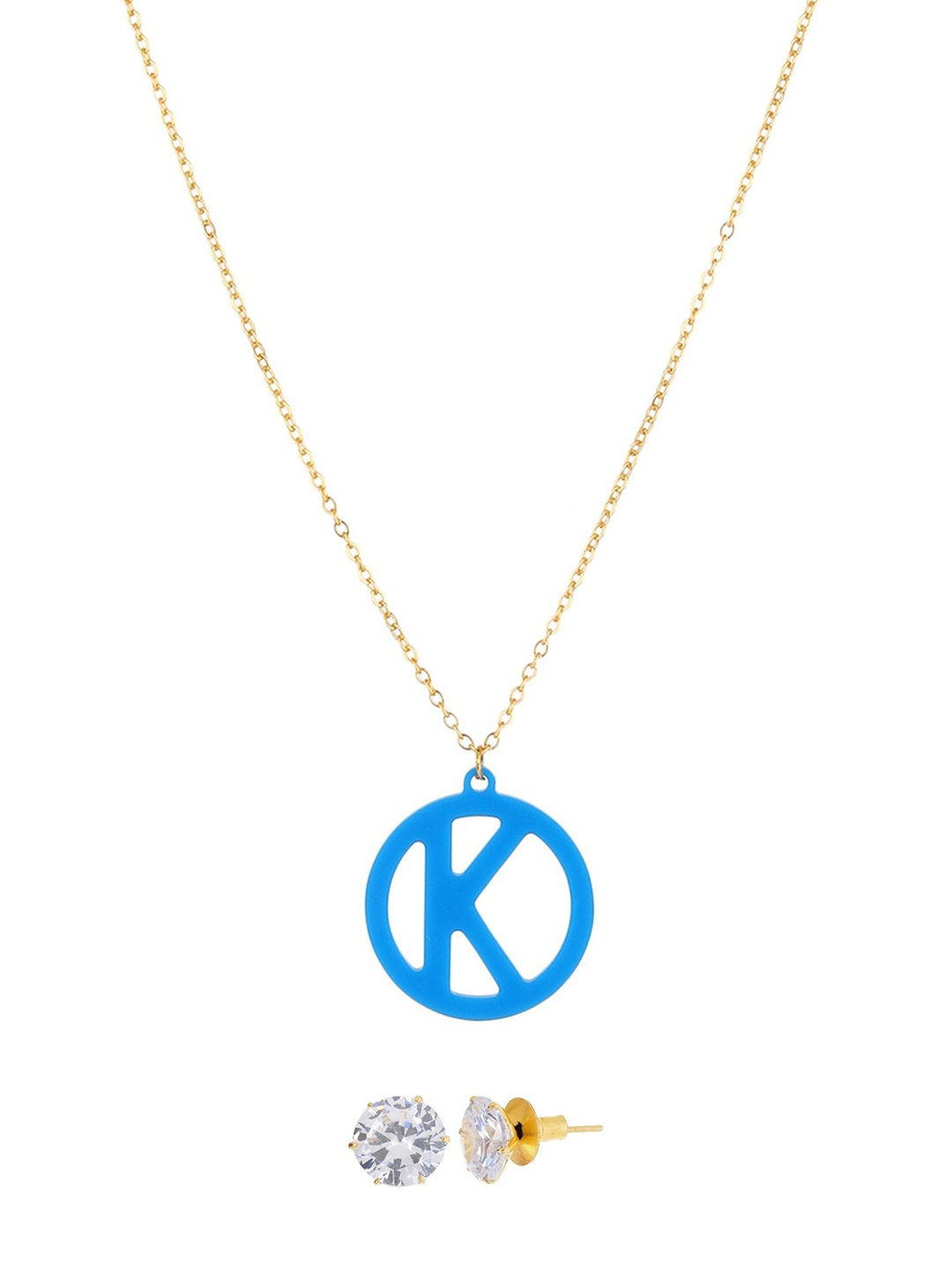 

Goldnera Girls Gold-Toned Blue K Alphabet Acrylic Acrylic Pendant Chain with Earring