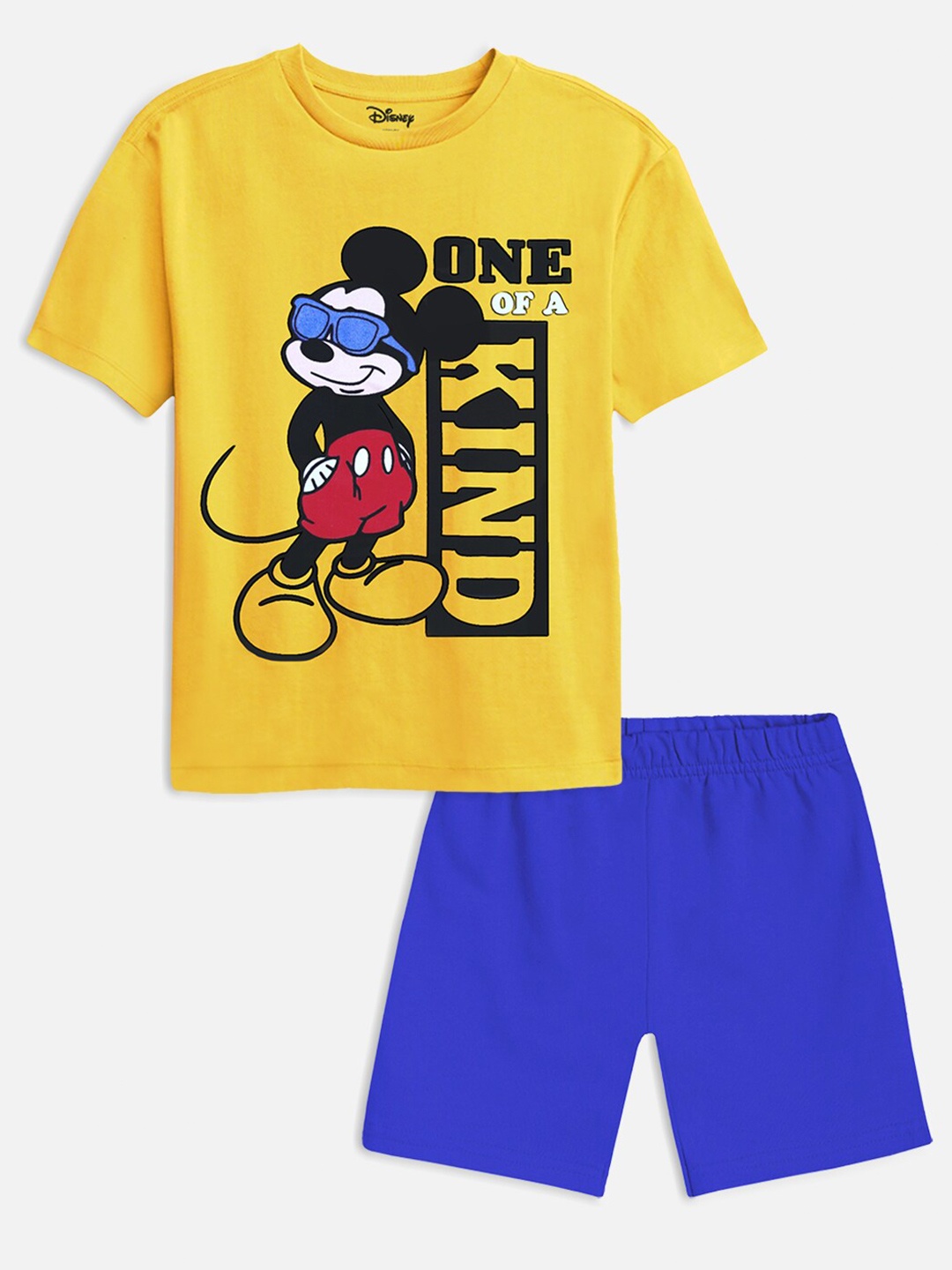 

YK Disney Boys Yellow & Blue Mickey Mouse Printed T-shirt with Shorts