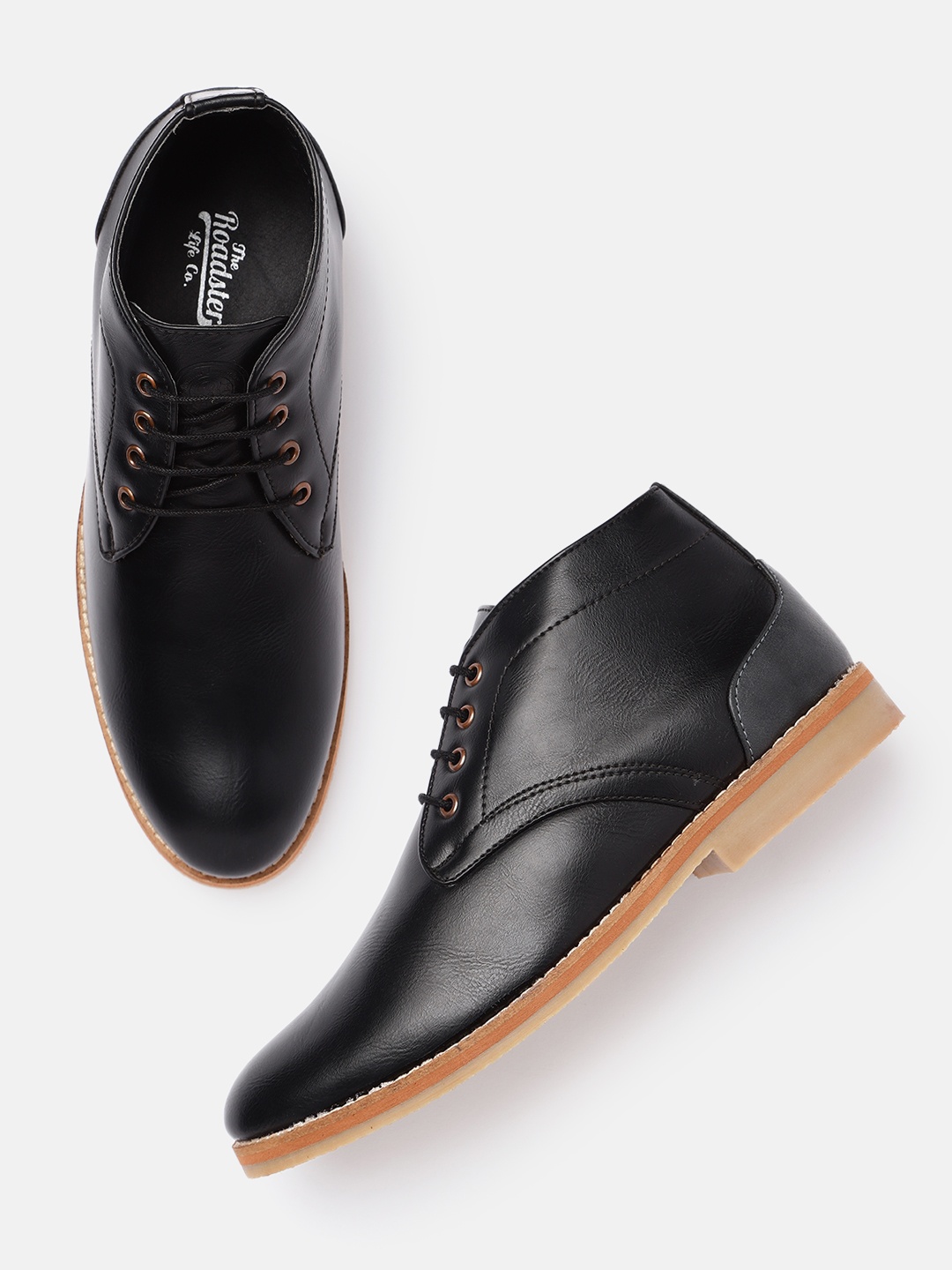 

Roadster Men Black Solid Mid-Top Derbys