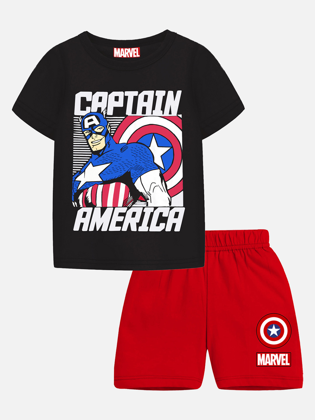 

YK Marvel Boys Black & Red Captain America Printed T-shirt with Shorts