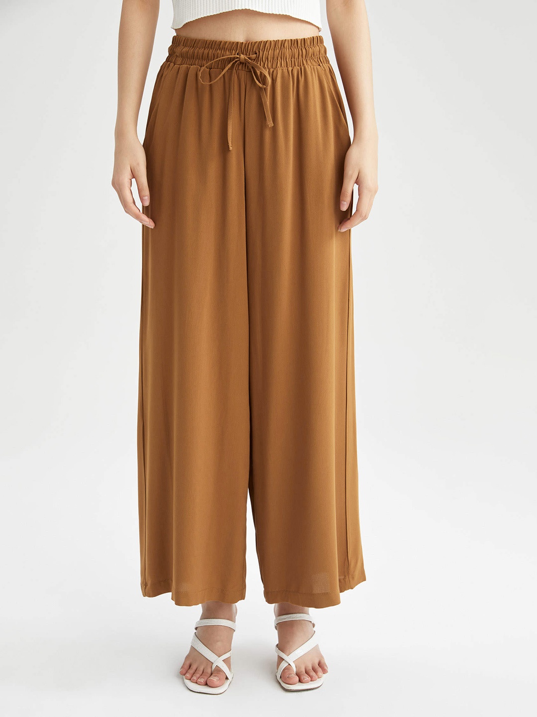 

DeFacto Women Mustard Brown Solid Flared Palazzos