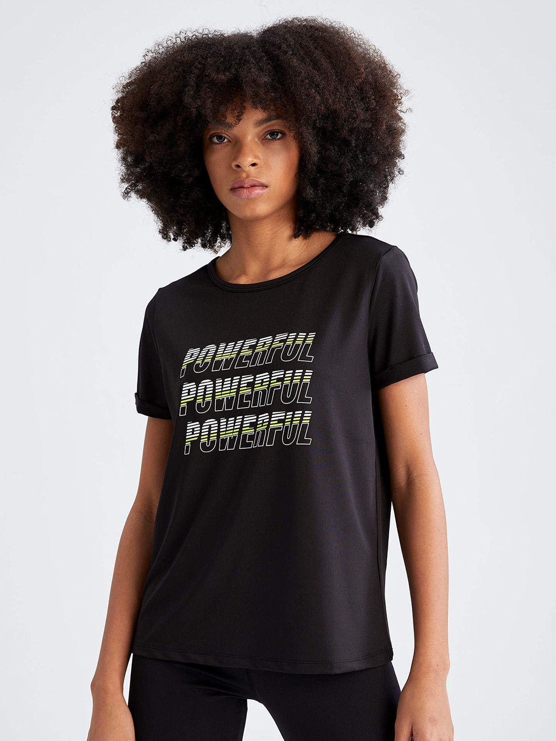 

DeFacto Women Black & White Typography Printed T-shirt