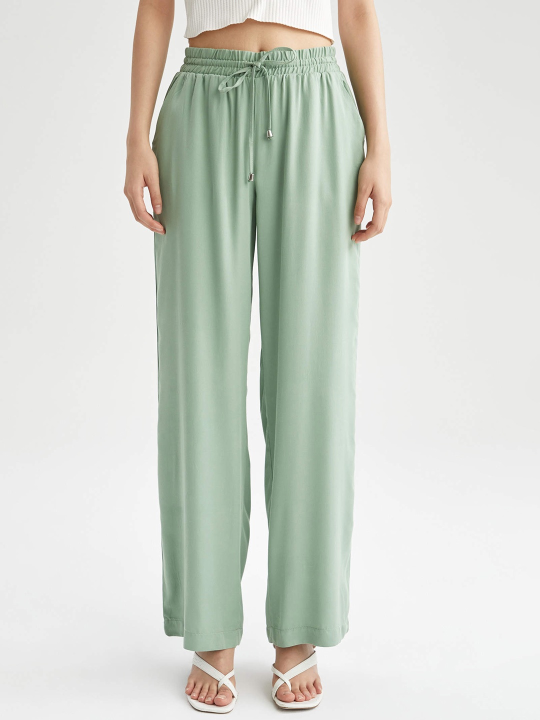 

DeFacto Women Green Solid Parallel Trousers