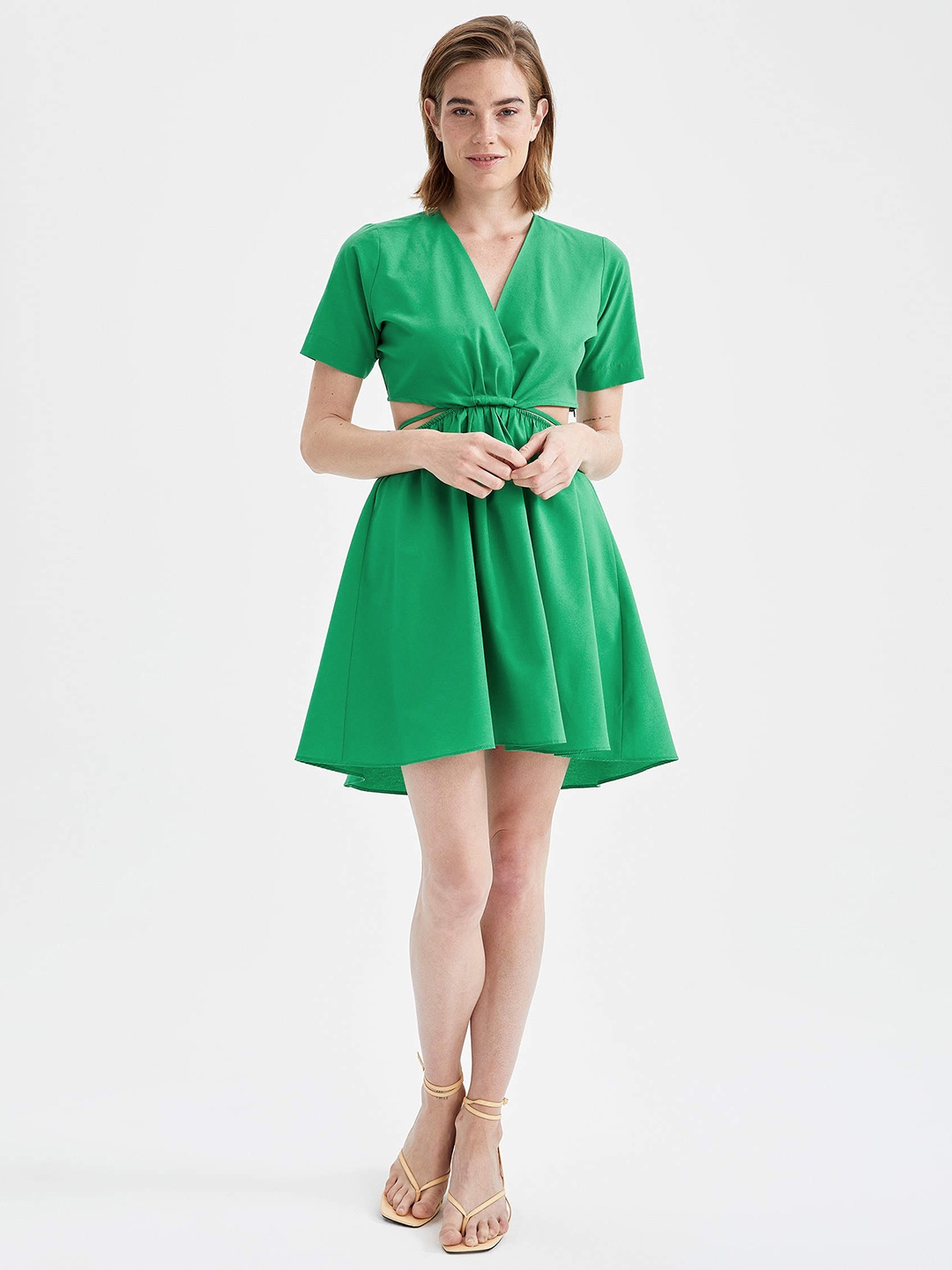 

DeFacto Women Green Solid Cut Out Detail A-Line Dress