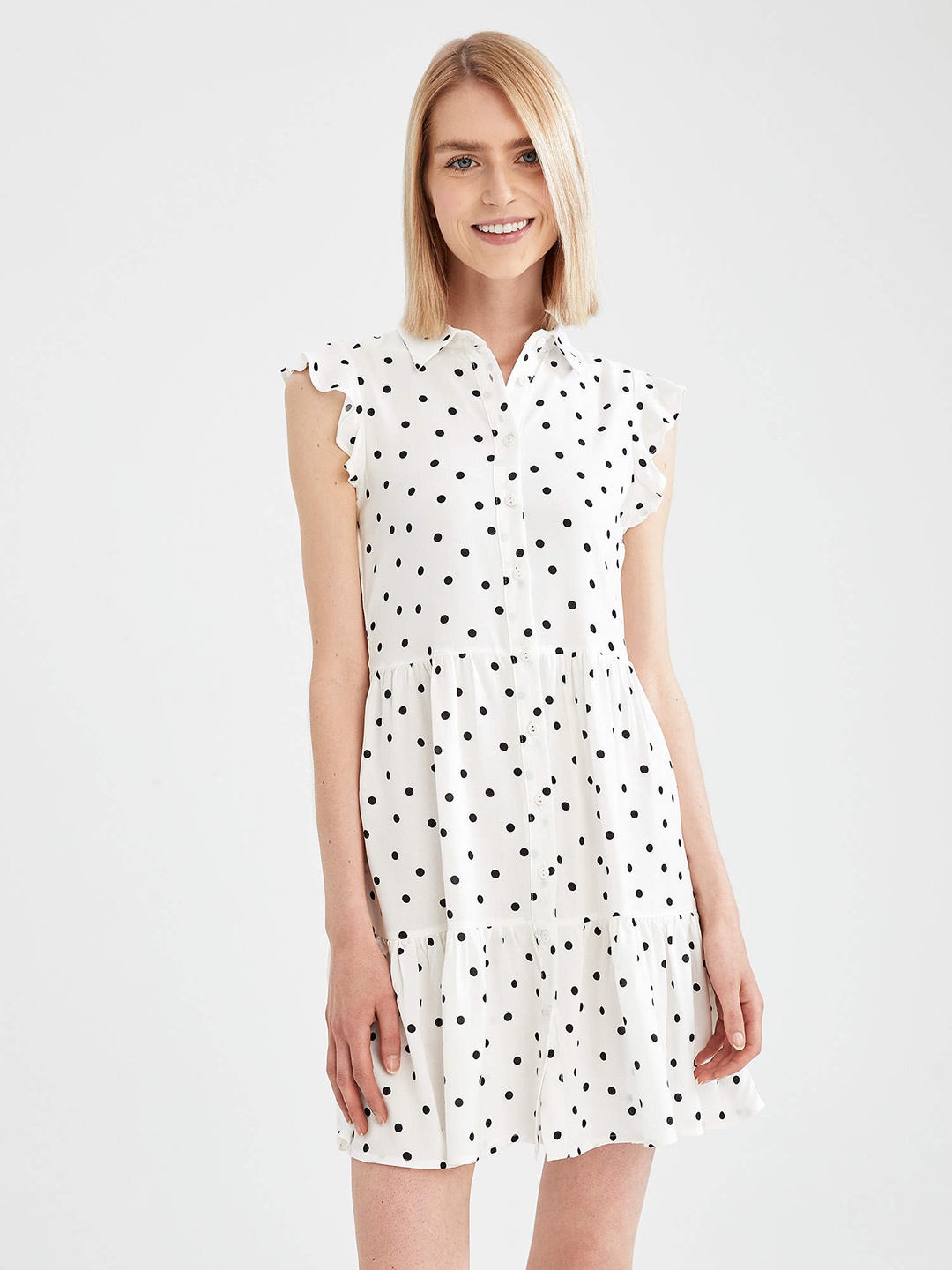 

DeFacto White & Black Polka Dots Print Shirt Dress