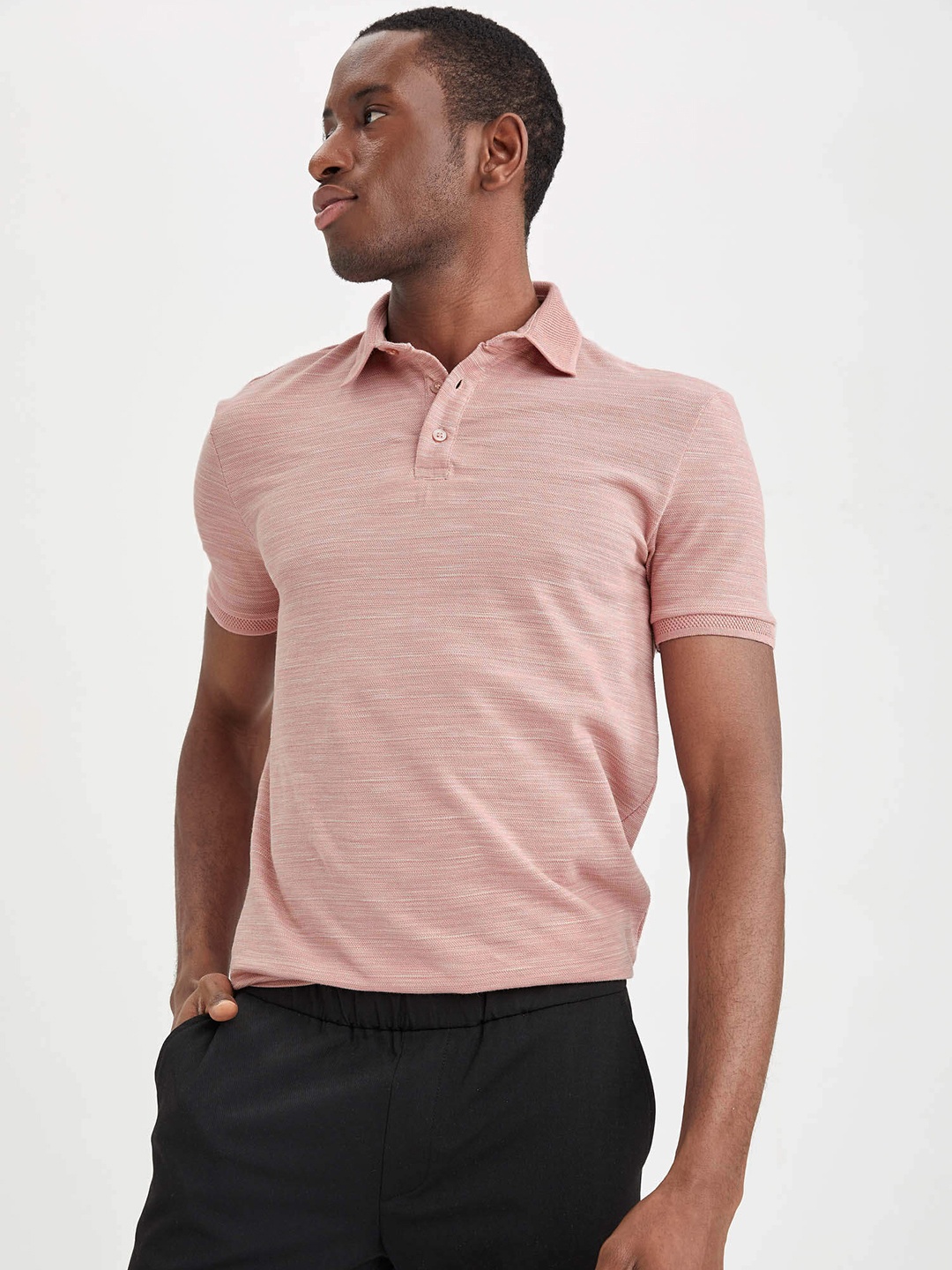 

DeFacto Men Dusty Pink Polo Collar T-shirt, Rose