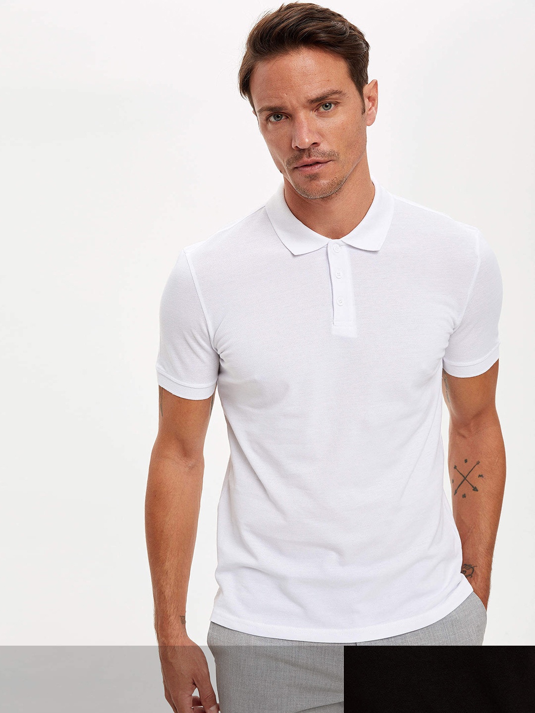 

DeFacto Men Pack of 2 Polo Collar Pure Cotton T-shirt, White