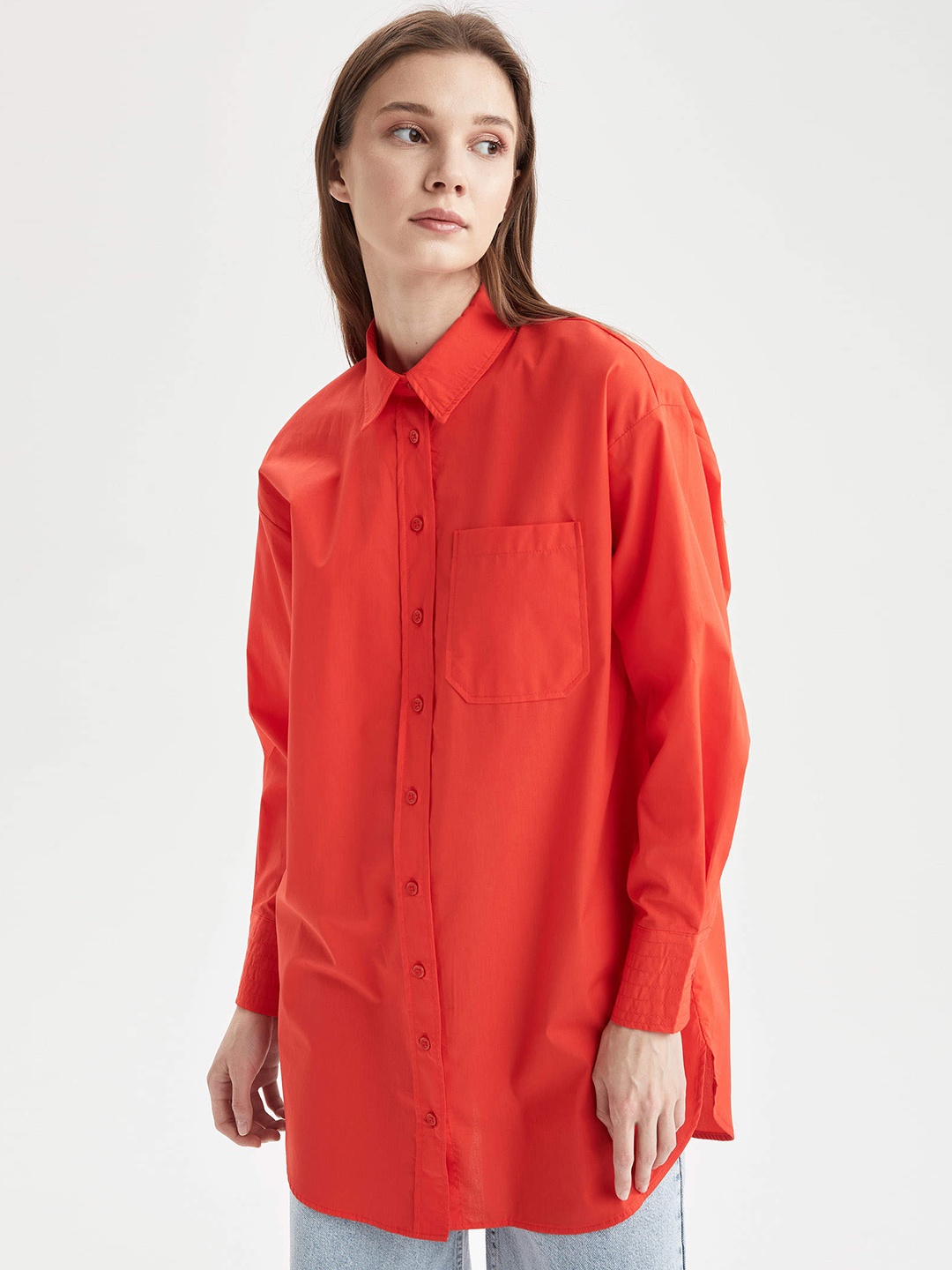 

DeFacto Women Red Solid Cotton Shirt