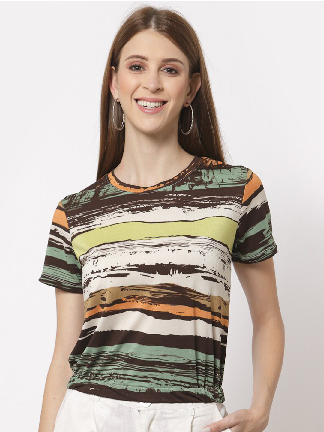 

Juelle Green & White Print Blouson Top