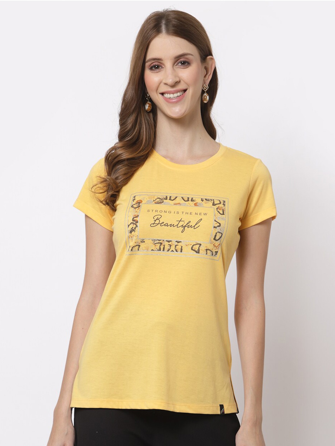 

Juelle Yellow Typography Printed Top