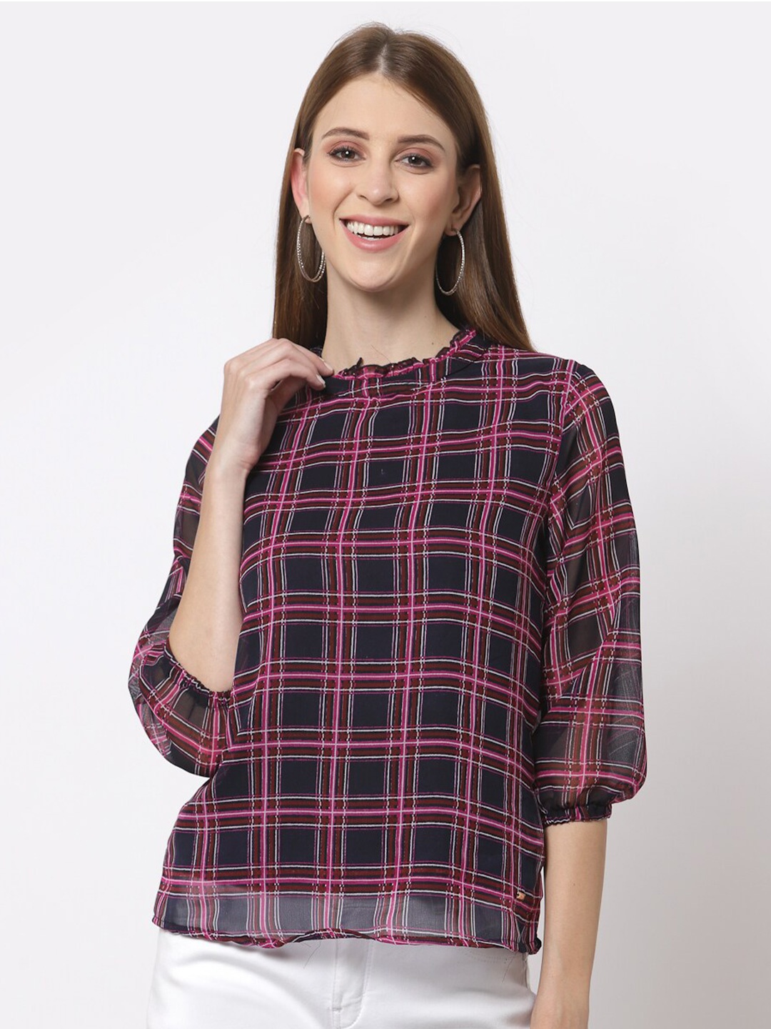 

Juelle Women Navy Blue Checked Top