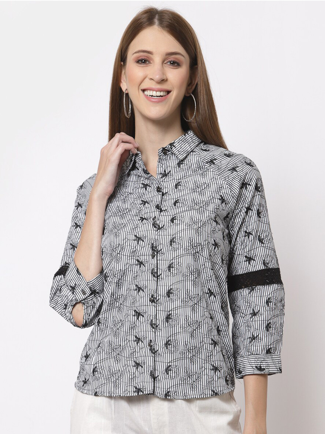 

Juelle Black & White Print Shirt Style Top