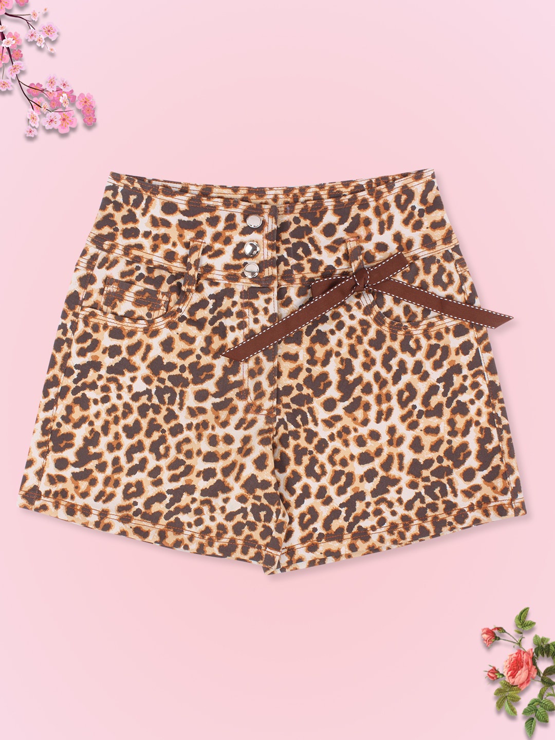 

CUTECUMBER Girls Brown Animal Printed Denim Shorts